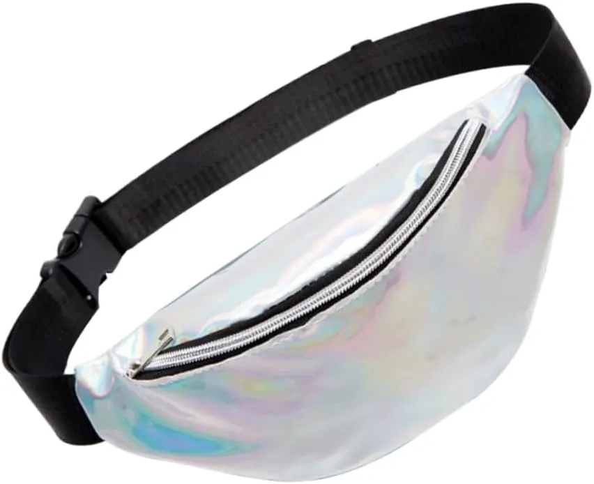 LIFKOME Holographic Shiny Waist Pack Fanny Pack for Travel Hiking and Outdoor Activities Stylish with Strap