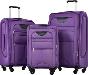 Lightweight Expandable 3 Piece Luggage Set with Spinner Wheels, TSA Lock, Organized Interior, Purple