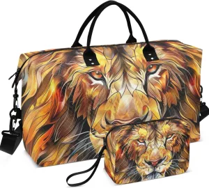 Lion Head Painting Duffle Bags Travel Toiletry Pouches Set of 2, Print Women Gym Duffle Bag Carry on Tote
