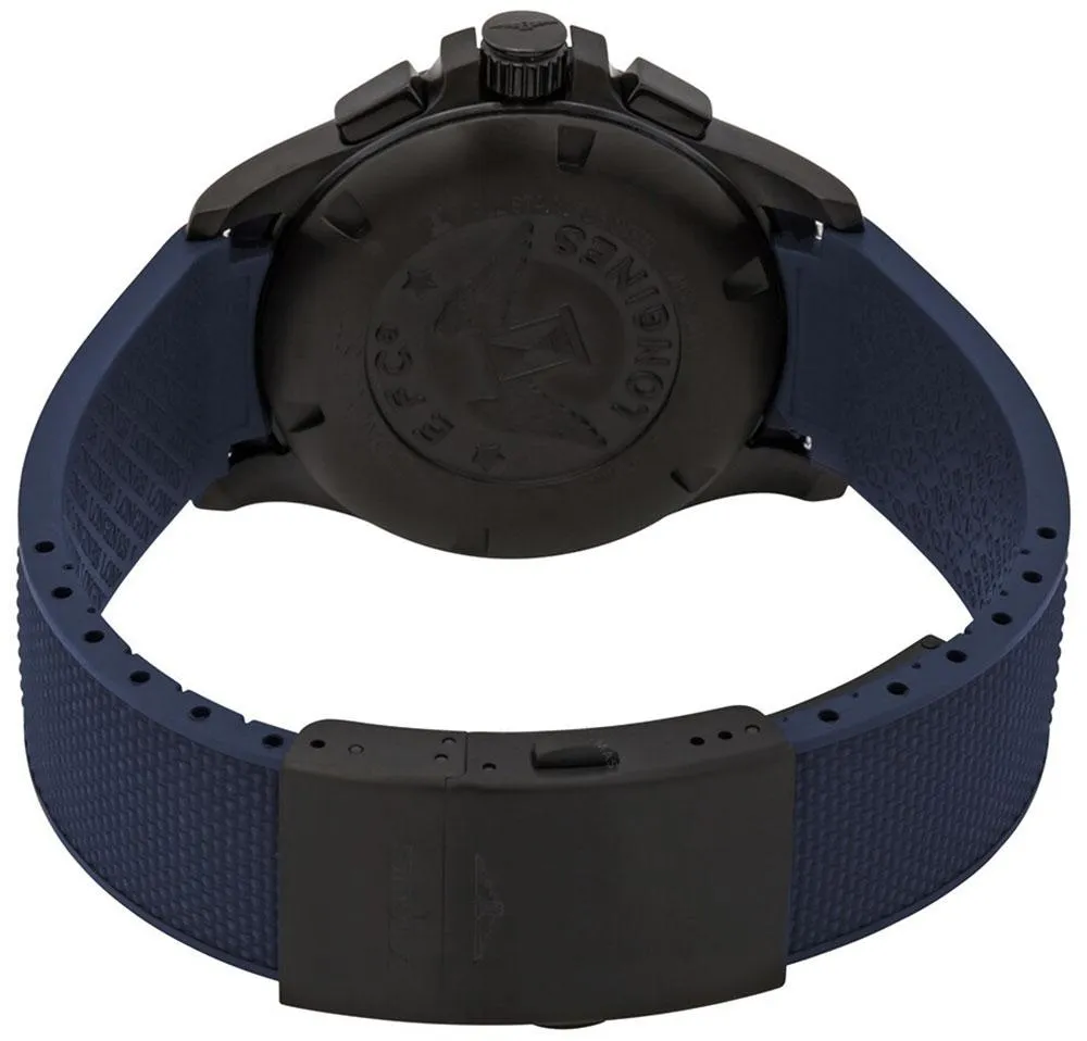 Longines Conquest V.H.P. Chronograph Black PVD Blue Rubber Strap Blue Dial Perpetual Calendar Date Quartz Mens Watch L3.717.2.96.9