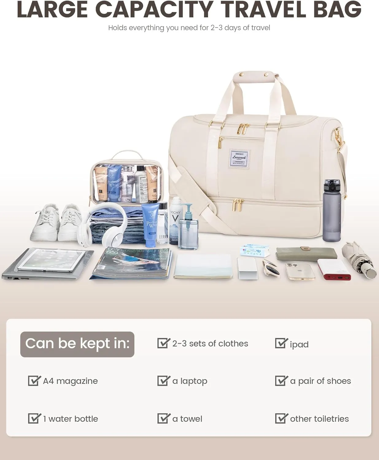 LOVEVOOK Gym bag for Women,Weekender Overnight Bags with Shoe Compartment, Personal Item Travel Duffle Bag with Toiletry Bag & Wet Pocket, Carry on Duffel Bags, Hospital Bags for Labor and Delivery