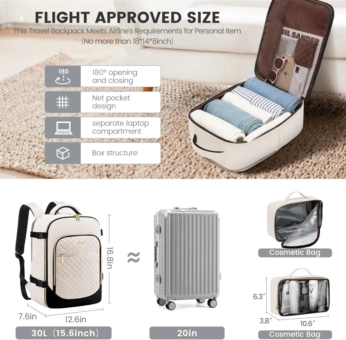 LOVEVOOK Travel Backpack for Women, 15.6in Laptop Backpack TSA Approved Carry on Luggage Personal Item Travel Bag for Business Weekender Hiking, Beige-Black