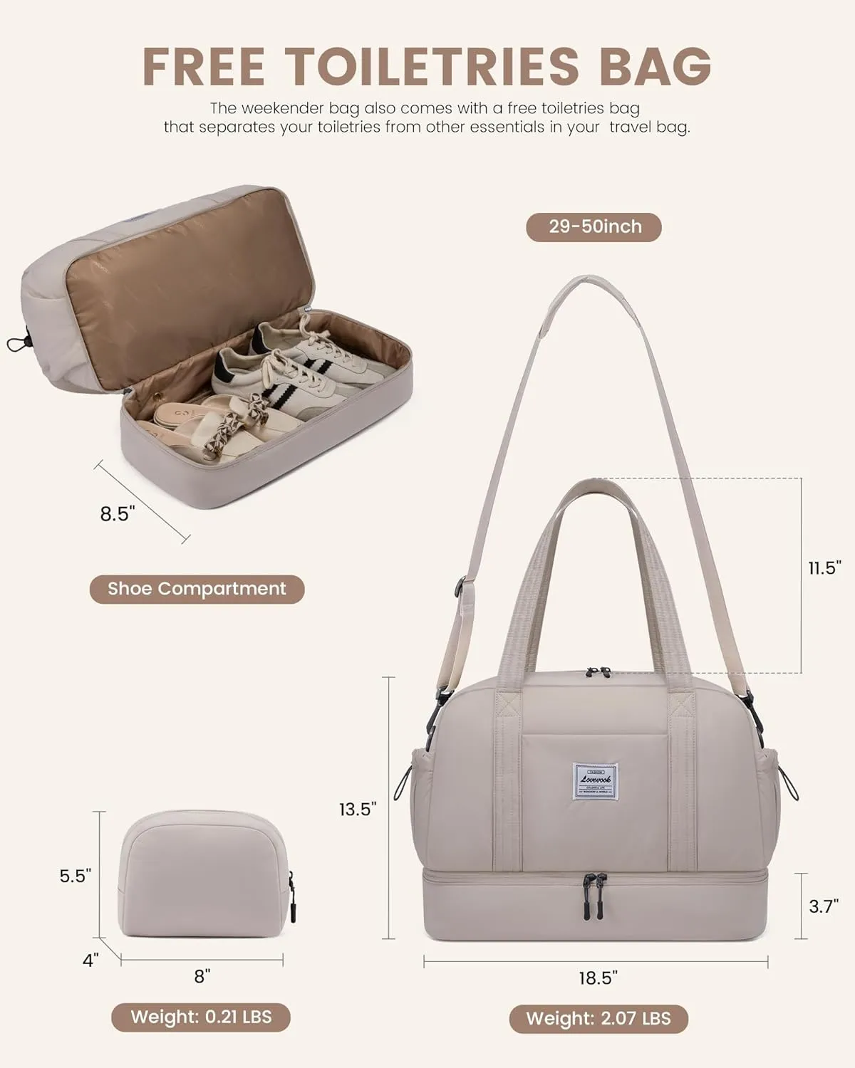 LOVEVOOK Weekender Bags for Women Travel Duffle Bag with Shoe Compartment, Carry on Overnight Bag Set