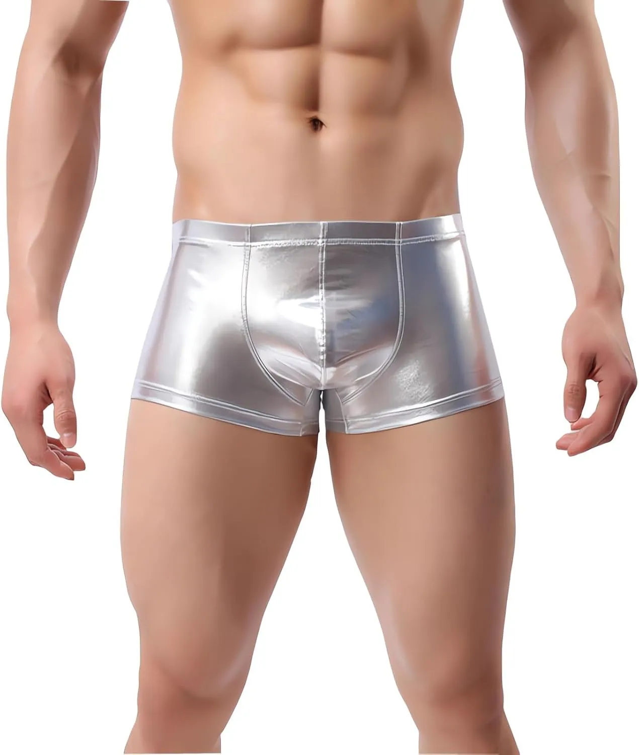 LuckyMoon Men's Shiny Boxer Shorts, Elastic Liquid Metallic Boxer Briefs, Low Waist Men's Sexy Boxer, Sparkly Hot Short Pants