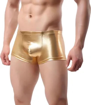 LuckyMoon Men's Shiny Boxer Shorts, Elastic Liquid Metallic Boxer Briefs, Low Waist Men's Sexy Boxer, Sparkly Hot Short Pants