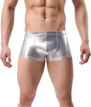 LuckyMoon Men's Shiny Boxer Shorts, Elastic Liquid Metallic Boxer Briefs, Low Waist Men's Sexy Boxer, Sparkly Hot Short Pants