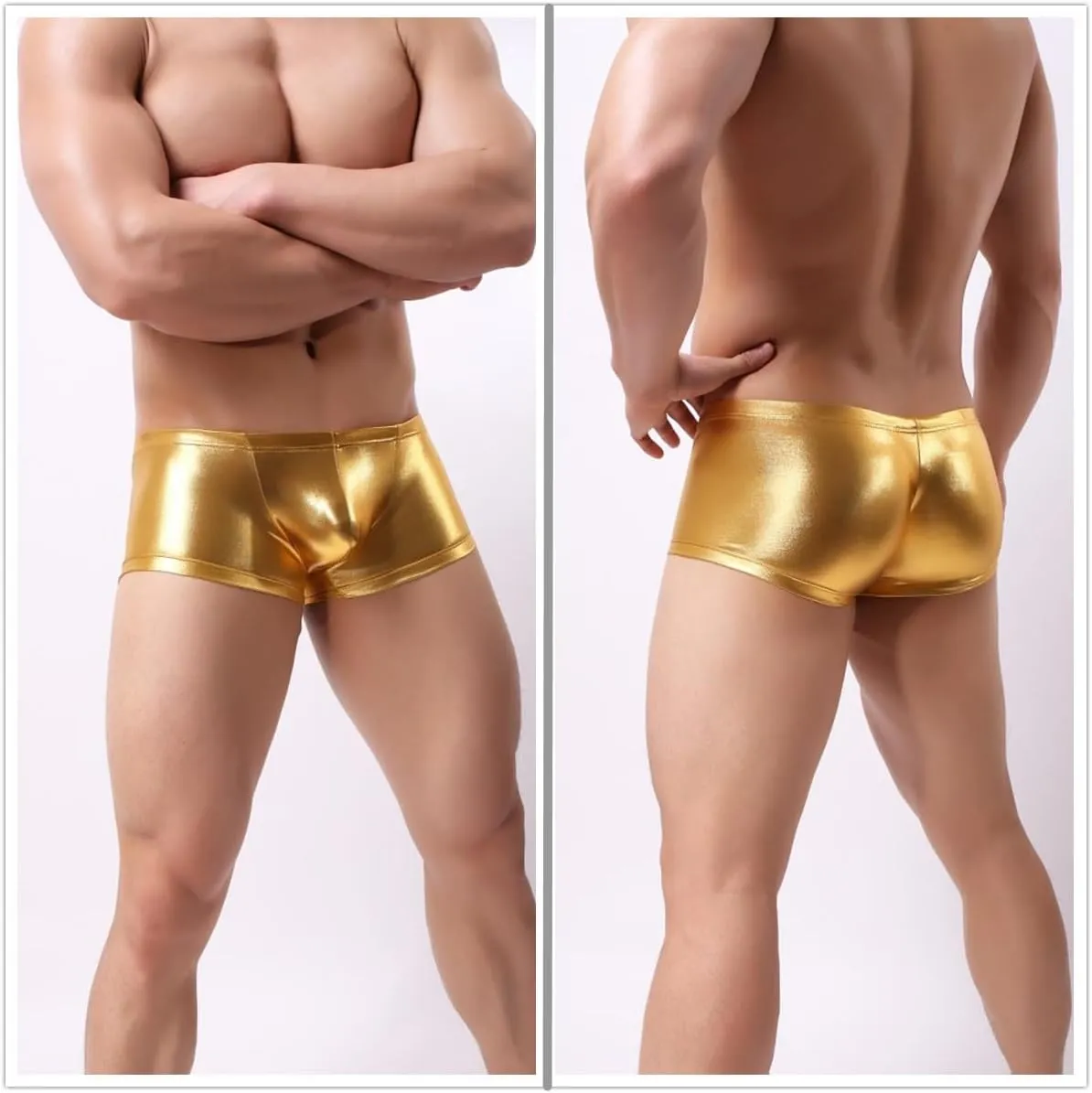 LuckyMoon Men's Shiny Boxer Shorts, Elastic Liquid Metallic Boxer Briefs, Low Waist Men's Sexy Boxer, Sparkly Hot Short Pants