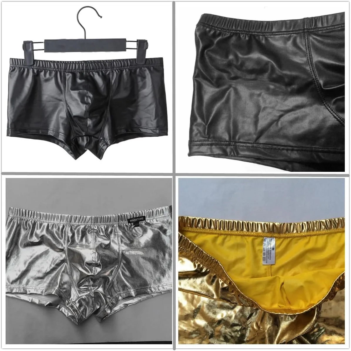 LuckyMoon Men's Shiny Boxer Shorts, Elastic Liquid Metallic Boxer Briefs, Low Waist Men's Sexy Boxer, Sparkly Hot Short Pants