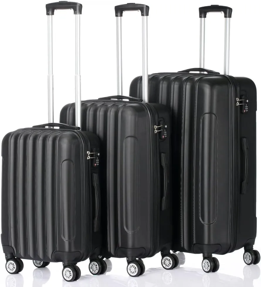 Luggage Set of 3 Suitcase with Spinner Double Wheels Hardshell Safe Lock Lightweight Multifunctional Large Capacity Luggages 3 Piece Set Traveling Storage Suitcase(Black, 20in24in28in)