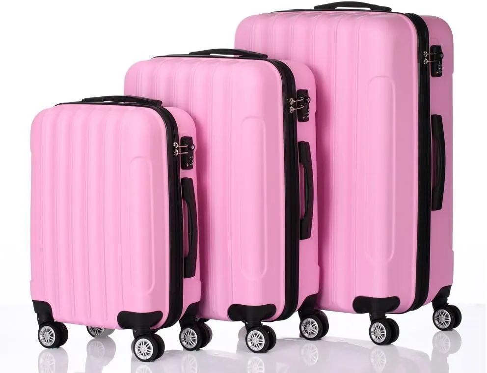 Luggage Set of 3 Suitcase with Spinner Double Wheels Hardshell Safe Lock Lightweight Multifunctional Large Capacity Luggages 3 Piece Set Traveling Storage Suitcase(Pink, 20in24in28in)