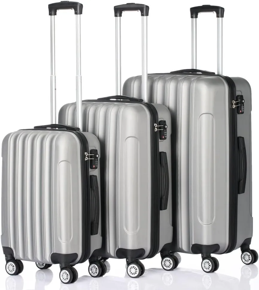 Luggage Set of 3 Suitcase with Spinner Double Wheels Hardshell Safe Lock Lightweight Multifunctional Large Capacity Luggages 3 Piece Set Traveling Storage Suitcase(Silver Gray, 20in24in28in)