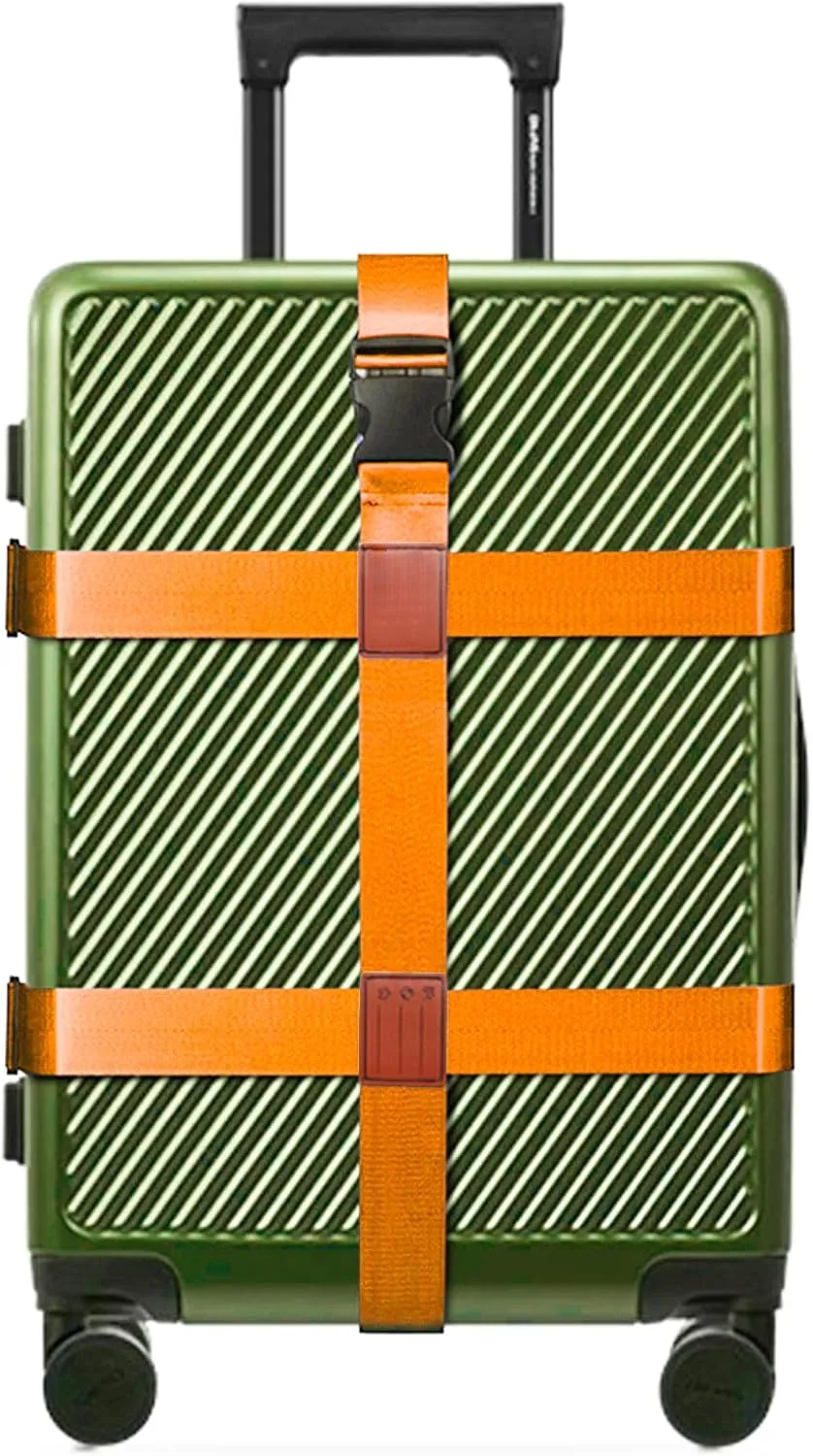 Luggage Straps TSA Approved, Connector Strap for Suitcases, Double Cross Safe Belt, Wide Travel Straps, Luggage Belt With Name ID Card (Orange)