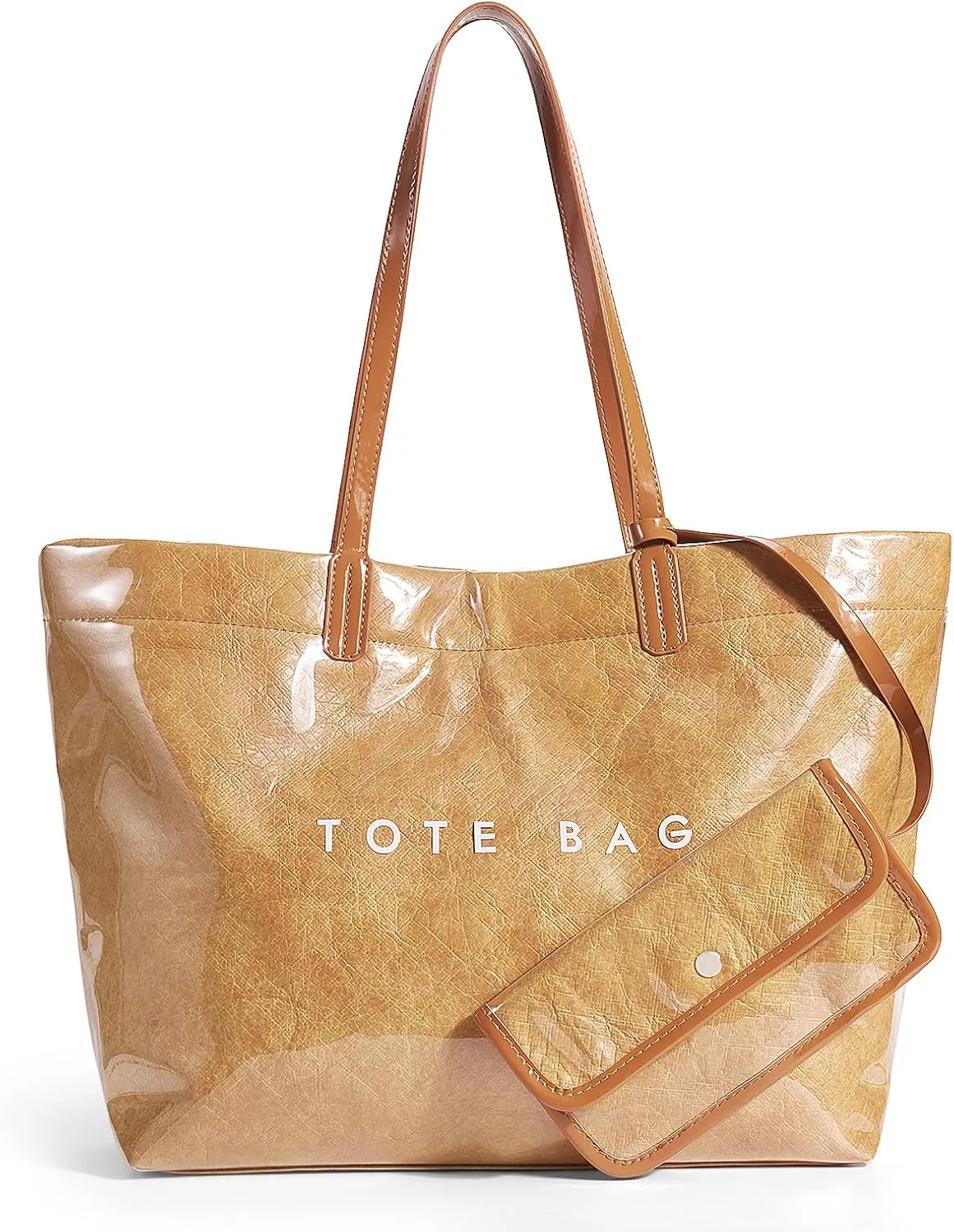 Lushandy Tote Bag for Women Thick PVC Tote Bags with Shouler Strap Large Plastic Carry All Bag Designer Hobo Handbag for Work