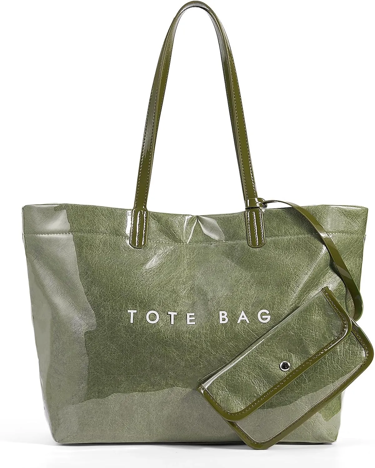 Lushandy Tote Bag for Women Thick PVC Tote Bags with Shouler Strap Large Plastic Carry All Bag Designer Hobo Handbag for Work