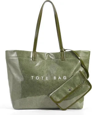 Lushandy Tote Bag for Women Thick PVC Tote Bags with Shouler Strap Large Plastic Carry All Bag Designer Hobo Handbag for Work