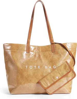 Lushandy Tote Bag for Women Thick PVC Tote Bags with Shouler Strap Large Plastic Carry All Bag Designer Hobo Handbag for Work