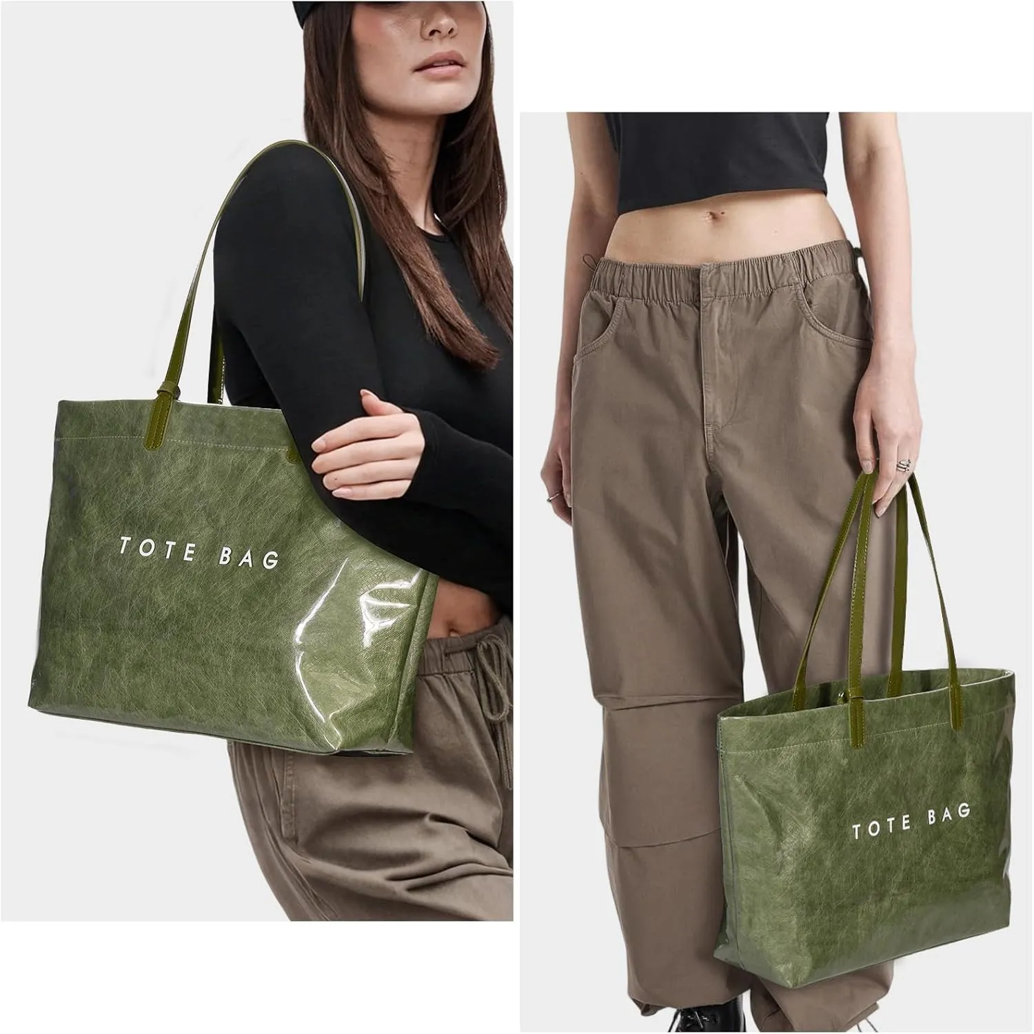 Lushandy Tote Bag for Women Thick PVC Tote Bags with Shouler Strap Large Plastic Carry All Bag Designer Hobo Handbag for Work