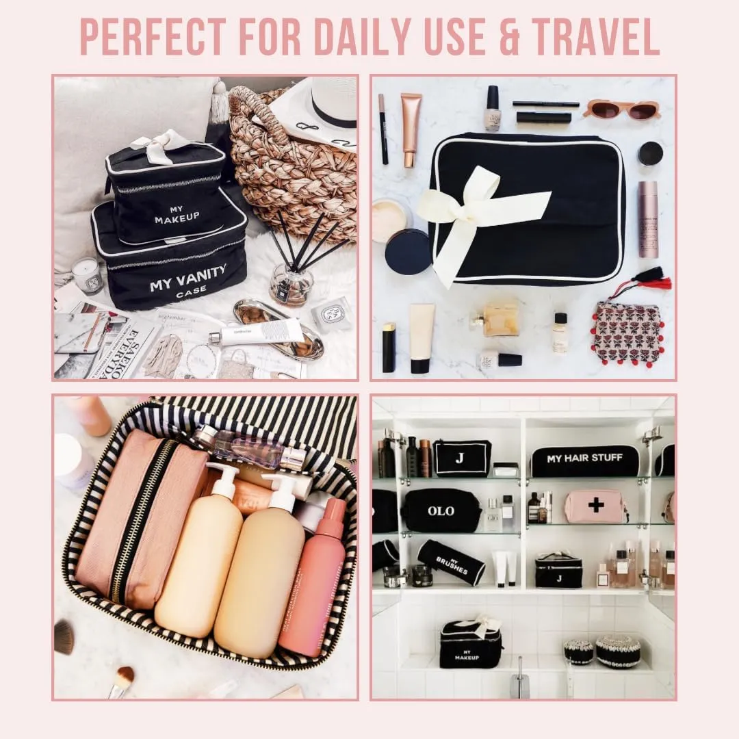 Makeup Bag for Women | Cosmetic Bag Organizer for Girls | Makeup Pouch for Traveling | Toiletry Bags for Women | Make Up Travel Pouches | Black
