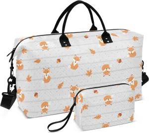 Maple Fall Fox Stripe Travel Duffle Bag Duffel Bags Large Weekender Bag Carry On Duffel Bag Gym Bag with Toiletry Bag Garment Duffle Bags for Yoga Women Airplanes Men Adults Trip Sports