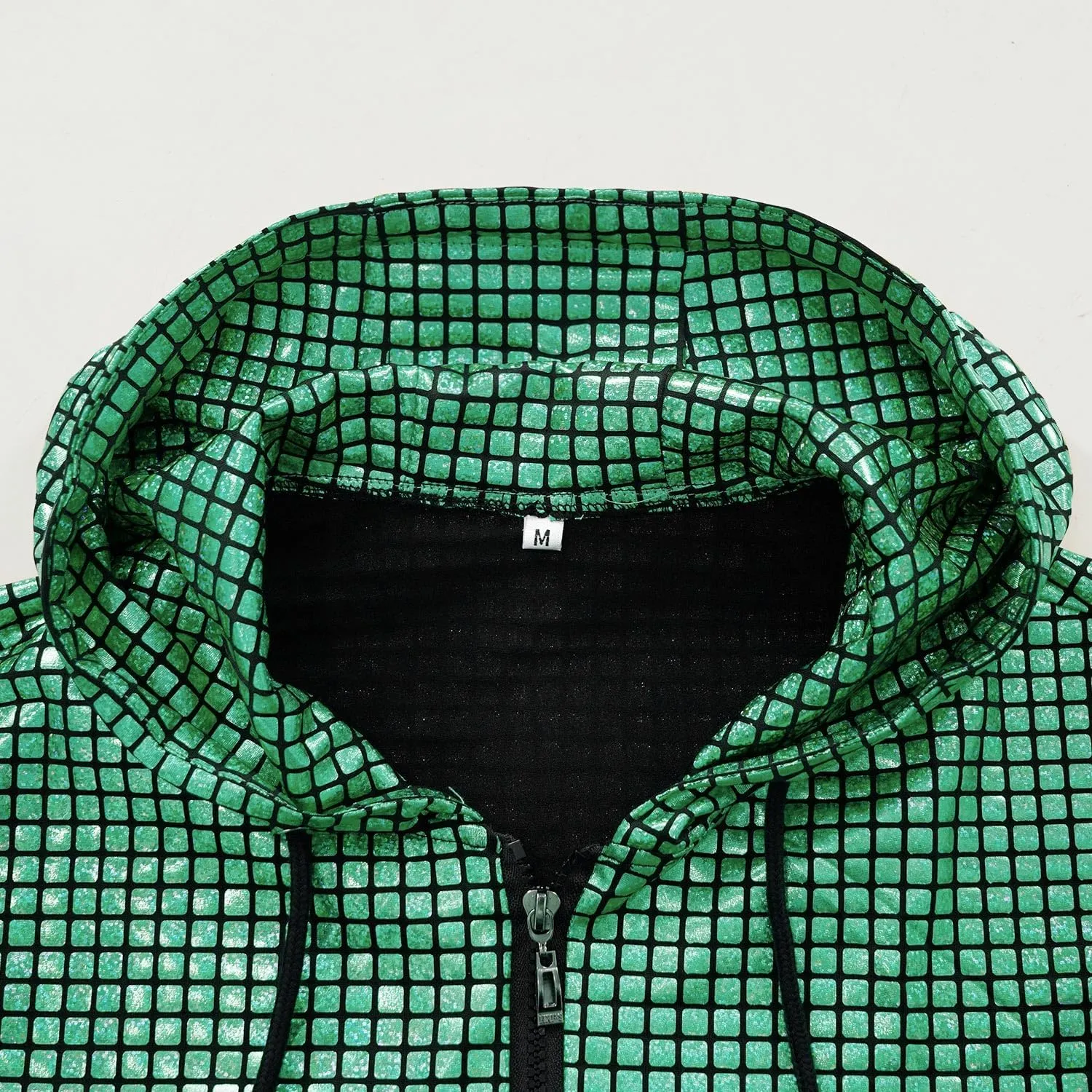 Mens Disco sequin vest metallic Zip Up Shirts 70s Costume with Pocket