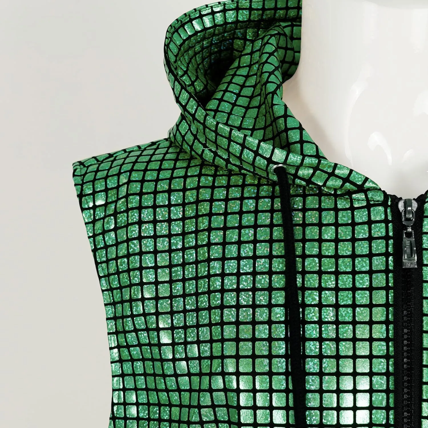 Mens Disco sequin vest metallic Zip Up Shirts 70s Costume with Pocket