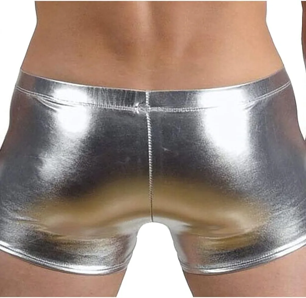 Men's Shiny Metallic Patent Leather Boxer Underwear Clubwear Hot Short Pant