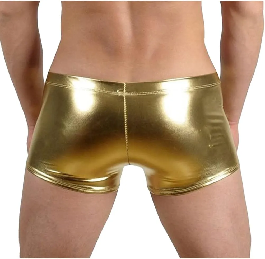 Men's Shiny Metallic Patent Leather Boxer Underwear Clubwear Hot Short Pant