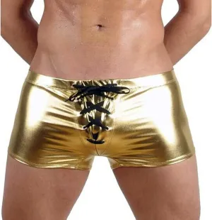 Men's Shiny Metallic Patent Leather Boxer Underwear Clubwear Hot Short Pant