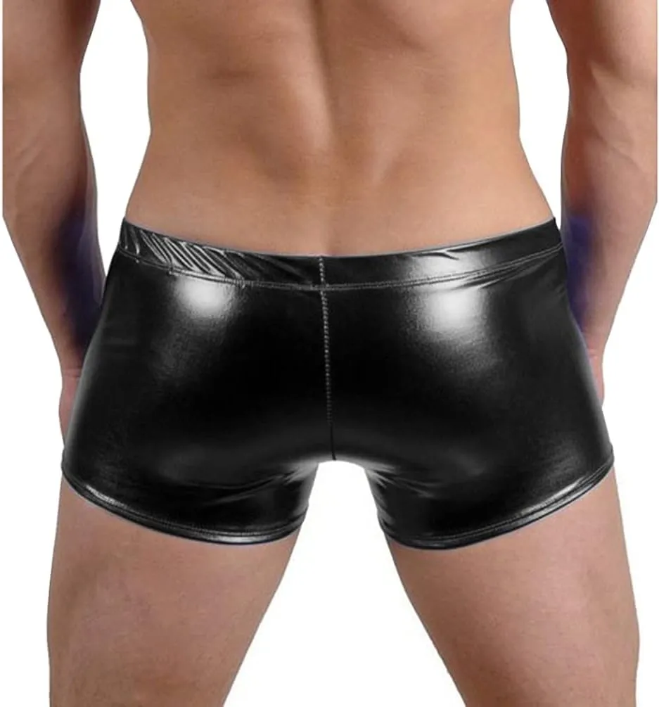 Men's Shiny Metallic Patent Leather Boxer Underwear Clubwear Hot Short Pant