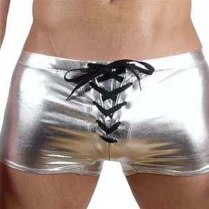 Men's Shiny Metallic Patent Leather Boxer Underwear Clubwear Hot Short Pant