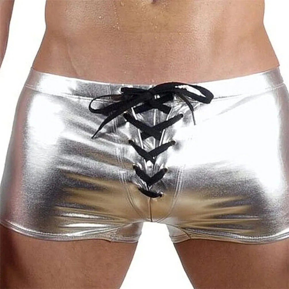 Men's Shiny Metallic Patent Leather Boxer Underwear Clubwear Hot Short Pant
