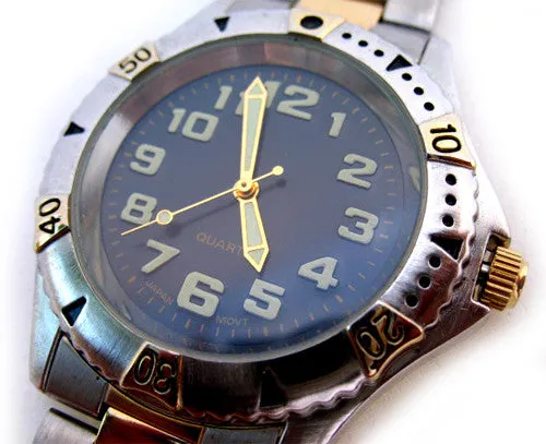 Mens Watches NAVY BLUE Face Dial Wristwatch WATCH For Men Stainless Steel Gold Silver Tone Metal Band