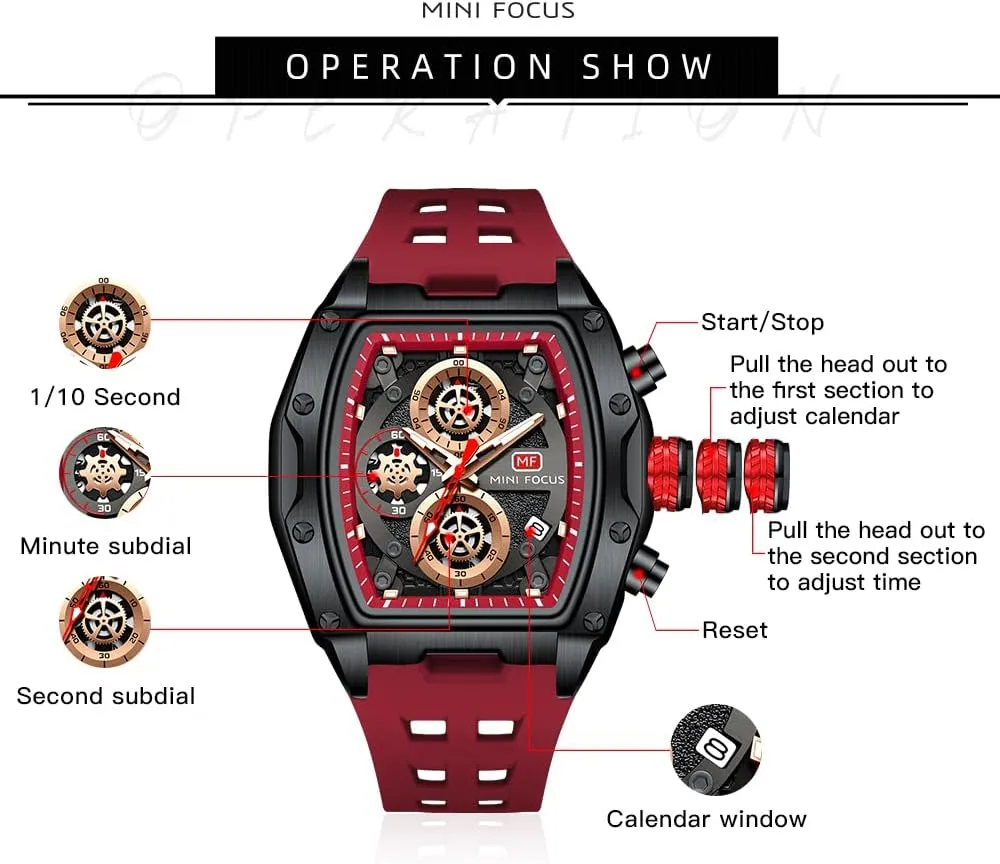 MF MINI FOCUS Men Watches Unique Wrist Watches (Chronograph/Waterproof/Luminous/Calendar) Soft Silicon Band Fashion Watches for Men