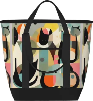 Mid-Century Modern Art Cat Large Capacity Insulated Shoulder Bag For Picnic Camping Travel Shopping Food Transportation