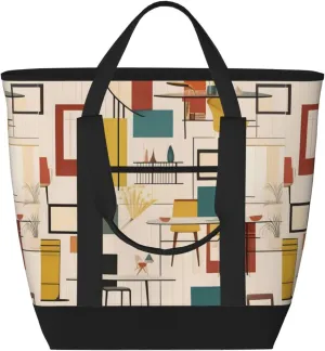 Mid Century Modern Large Capacity Insulated Shoulder Bag For Picnic Camping Travel Shopping Food Transportation