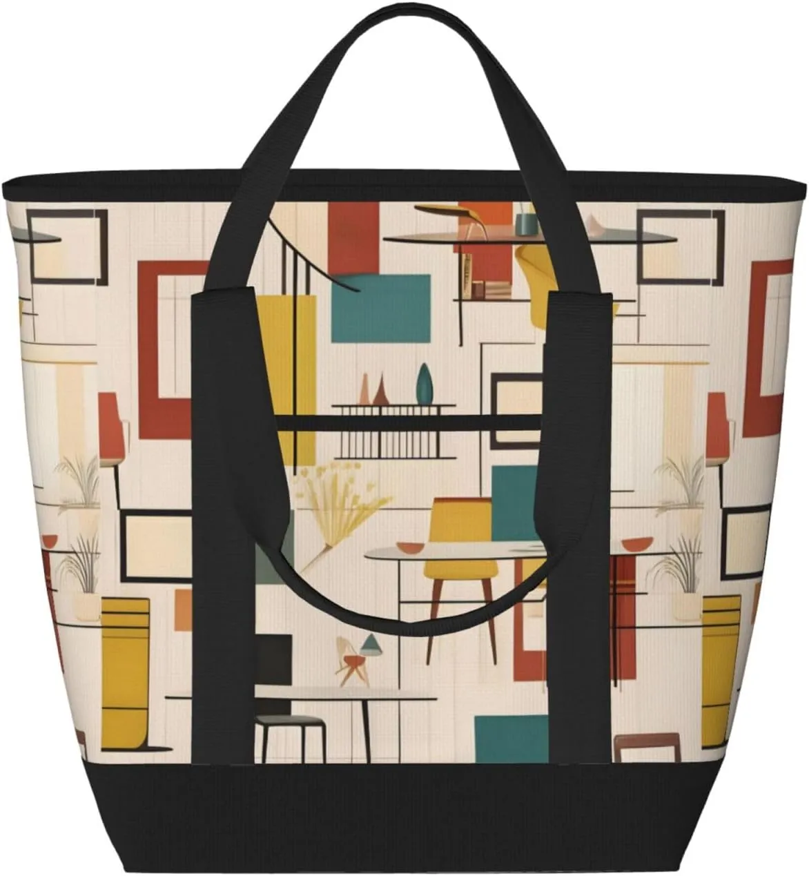 Mid Century Modern Large Capacity Insulated Shoulder Bag For Picnic Camping Travel Shopping Food Transportation