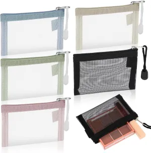 Mini Zipper Mesh Bags, 5Pcs Nylon Makeup Organizer Portable Small Make Up Bags for Women Travel Cosmetic Bag Key Holder Coin Purse Card Holder for Lipstick Earphone Credit Car