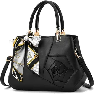 Mn&Sue Ladies Top Handle Satchel 3D Flower Women Elegant Handbags Pu Leather Crossbody Tote Purse