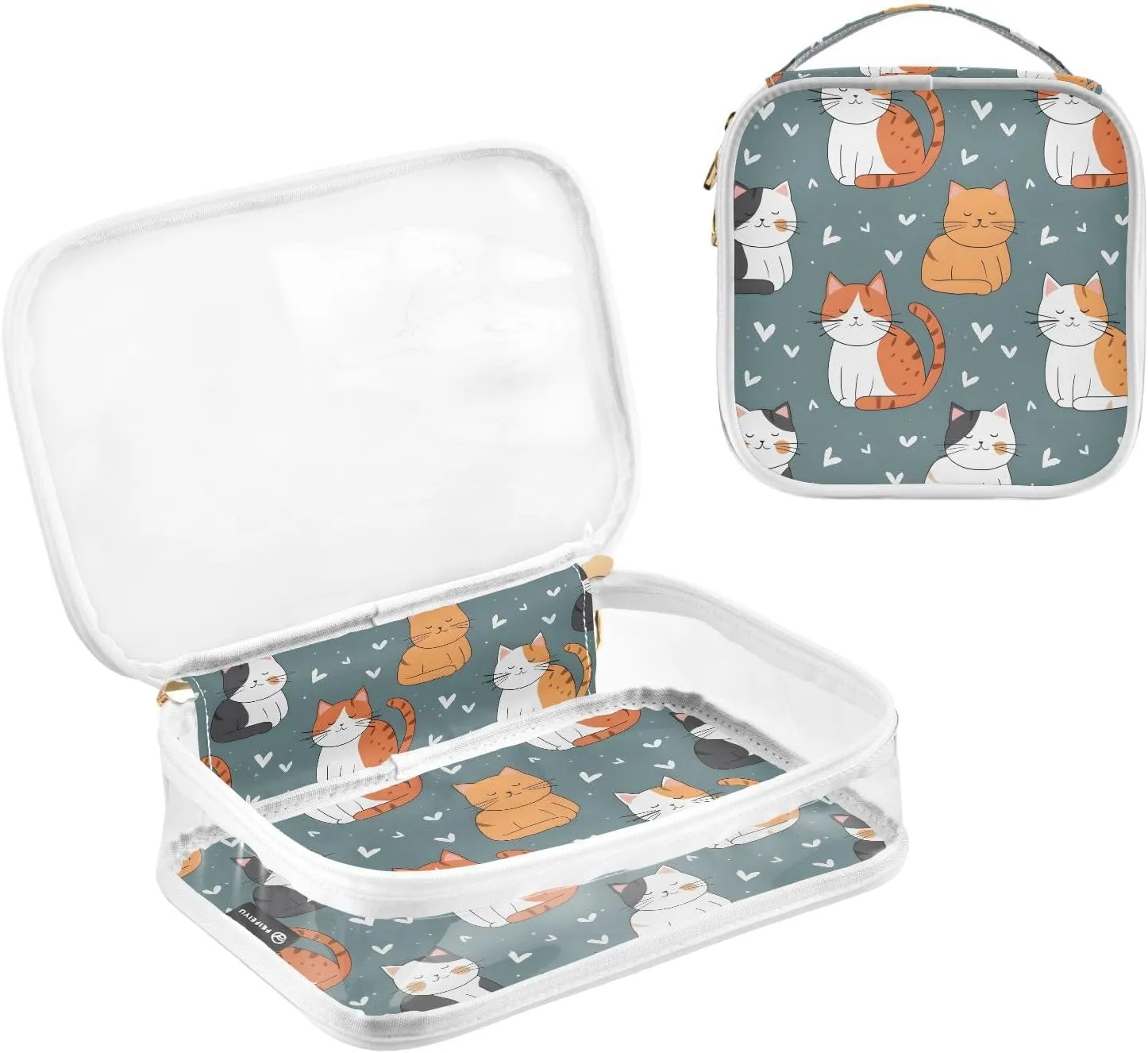 MNSRUU Clear Makeup Bags Cute Cat Toiletry Bag for Women 2 PCS Waterproof Clear Bags Clear Travel Toiletry Bag Small Cosmetic Makeup Bag, Carry on Airport Airline Compliant Bag