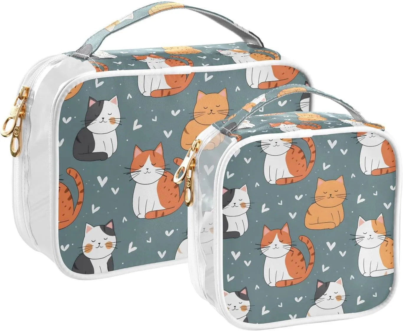 MNSRUU Clear Makeup Bags Cute Cat Toiletry Bag for Women 2 PCS Waterproof Clear Bags Clear Travel Toiletry Bag Small Cosmetic Makeup Bag, Carry on Airport Airline Compliant Bag
