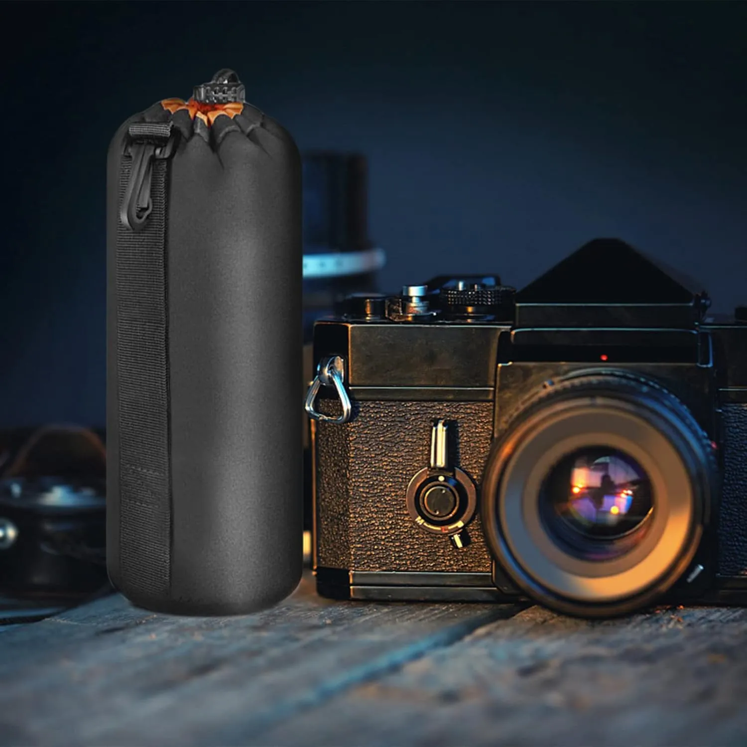 Mobestech 2pcs Professional DSLR Camera Lens Pouch Neoprene Bag Buckle Safe Transport for Camera Lens Water Resistant Case