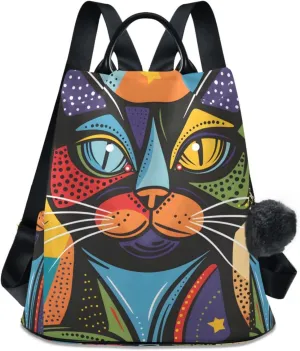 Modern Art Cat Star Backpack for Women Anti Theft Large Fashion Travel Shoulder Bag Purse Rucksack Lightweight