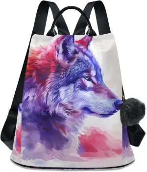 Modern Art Wolf Moon Theme Backpack for Women Anti Theft Large Fashion Travel Shoulder Bag Purse Rucksack Lightweight