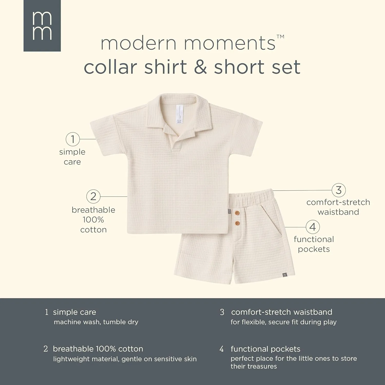 Modern Moments by Gerber Baby Boys 2-piece Johny Collar Shirt & Short Set
