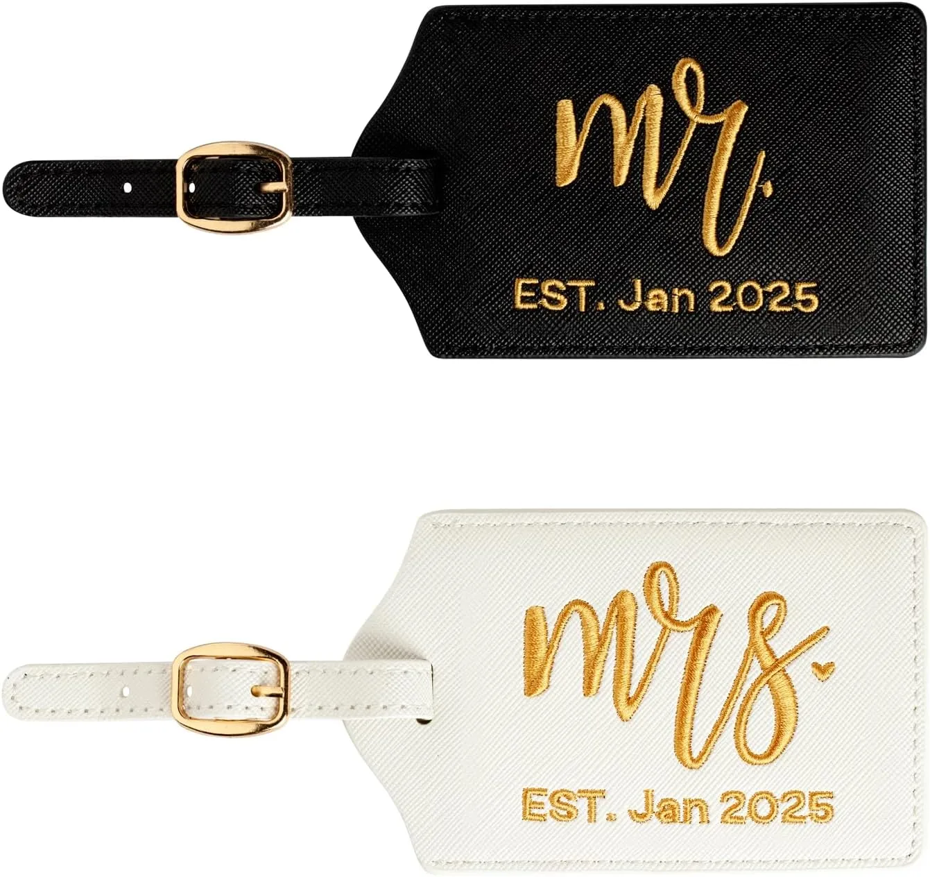 Mr and Mrs Est Luggage Tag, Embroidered Mr Mrs Luggage Tag with Est Date, Honeymoon Suitcase Accessories, Wedding Gift for Couples, Bridal Shower Present (Est. Jan 2025)