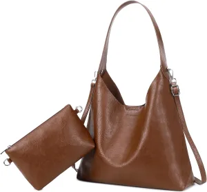 MYHOZEE Large Hobo Bags for Women Soft Leather Tote Bag Set of 2 Crossbody Shoulder Bag Slouch Purse with Removable Strap