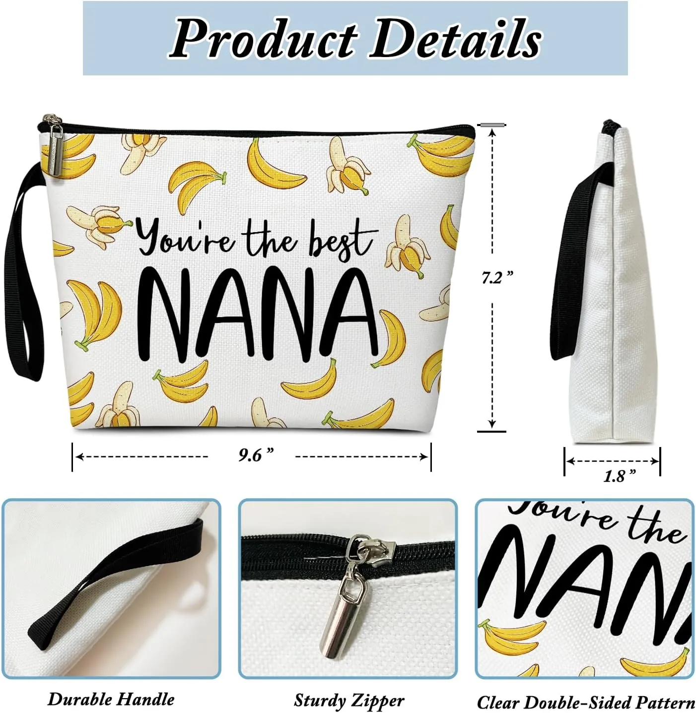 Nana Gifts Cosmetic Bag, Grandma Birthday Gifts Grandmother Gifts Thanksgiving Gifts Funny Banana Makeup Bag, Christmas Gifts for Gigi Nana Zipper Pouch /01