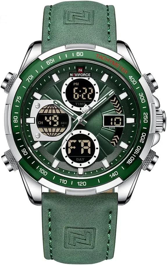 NAVIFORCE Men's Military Digital Watches Analog Quartz Waterproof Watch Sport Multifunctional Leather Wristwatch