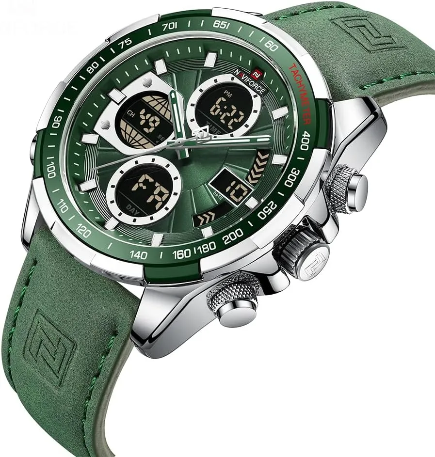 NAVIFORCE Men's Military Digital Watches Analog Quartz Waterproof Watch Sport Multifunctional Leather Wristwatch