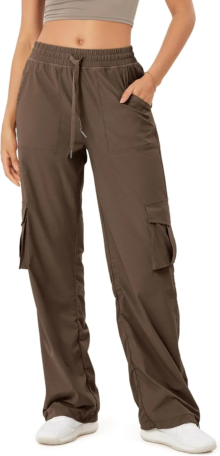 ODODOS Stretch Woven Relaxed Cargo Pants for Women Cinchable Hems Lightweight Casual Sweatpants with Pockets